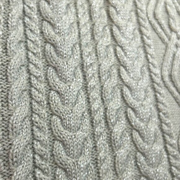 Lauren Ralph Lauren Cable Knit  Silver Metallic Gray Turtleneck Sweater Size XL - Picture 3 of 7